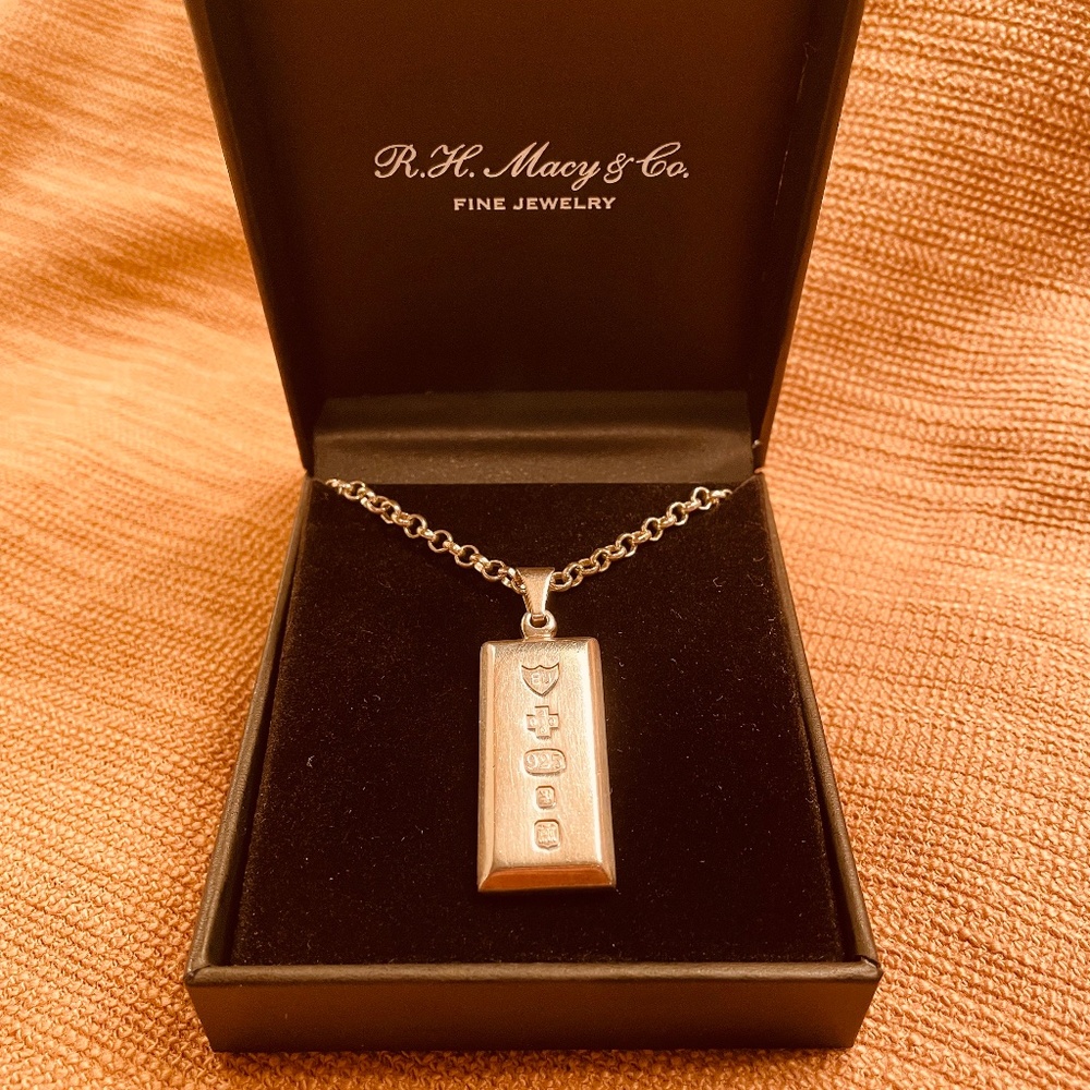EJ Solid Sterling Silver Millennium Ingot Pendant + 20” Rolo Chain